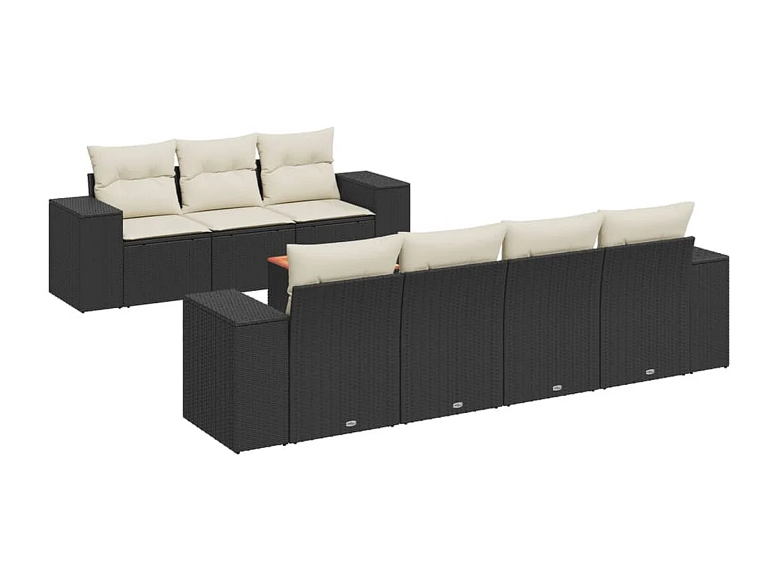 Salon de jardin 8 pcs avec coussins noir résine tressée