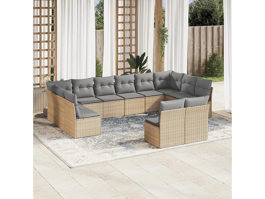 Salon de jardin avec coussins 12 pcs beige résine tressée