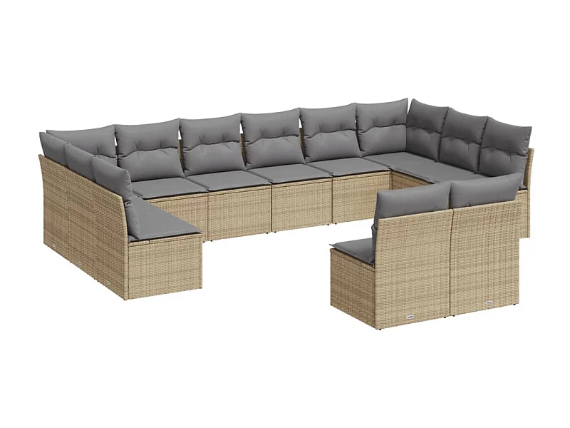 Salon de jardin avec coussins 12 pcs beige résine tressée