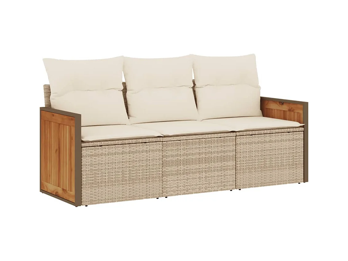 Salon de jardin avec coussins 3 pcs beige résine tressée