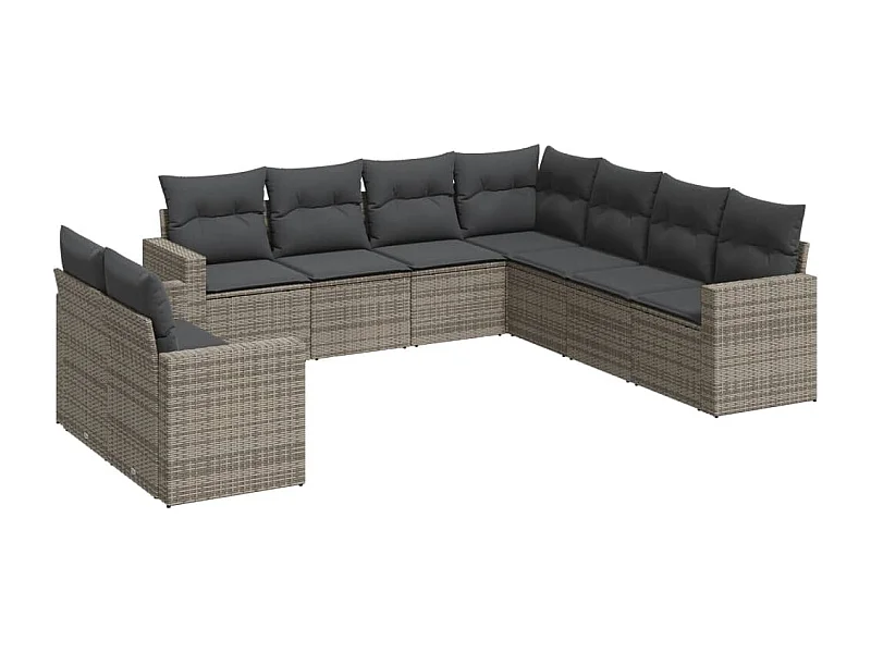 Salon de jardin 9 pcs avec coussins gris résine tressée