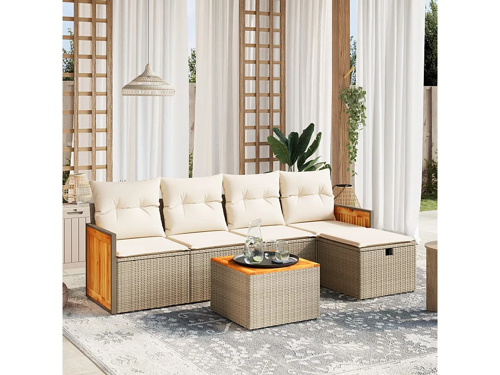 Salon de jardin avec coussins 6 pcs beige résine tressée