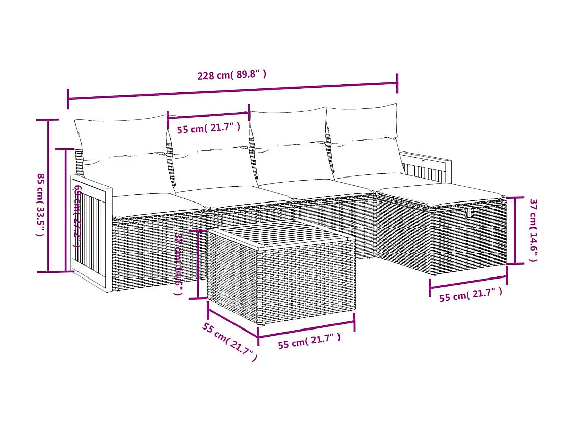 Salon de jardin avec coussins 6 pcs beige résine tressée