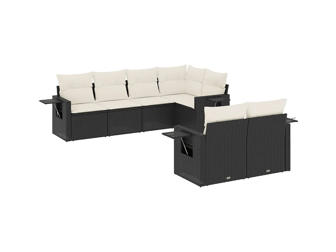 Salon de jardin 7 pcs avec coussins noir résine tressée