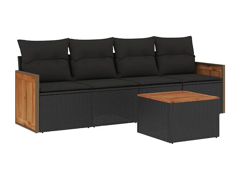 Salon de jardin 5 pcs avec coussins noir résine tressée