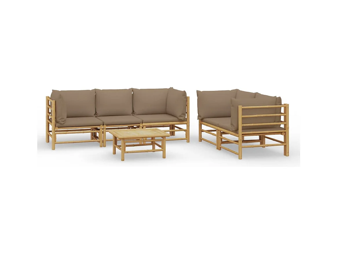 Salon de jardin 6 pcs avec coussins taupe bambou