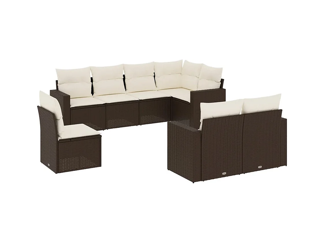 Salon de jardin 8 pcs avec coussins marron résine tressée