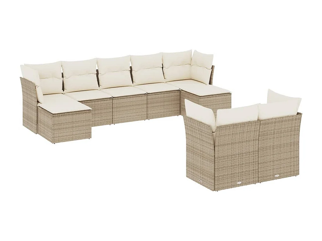 Salon de jardin avec coussins 9 pcs beige résine tressée