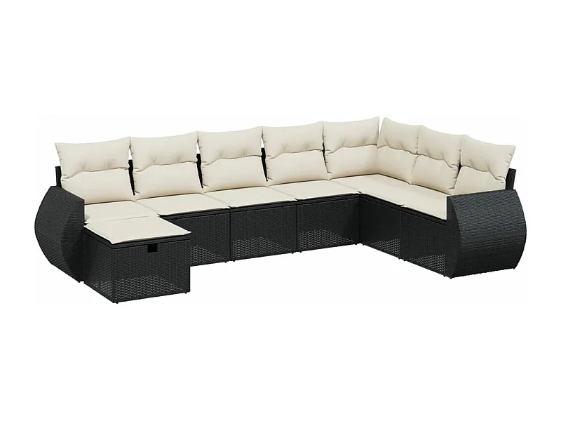 Salon de jardin 8 pcs avec coussins noir résine tressée