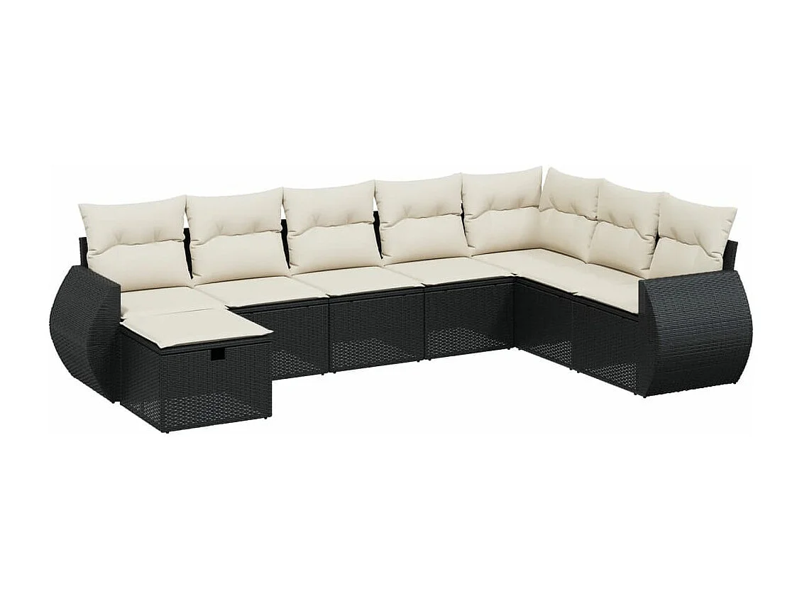 Salon de jardin 8 pcs avec coussins noir résine tressée