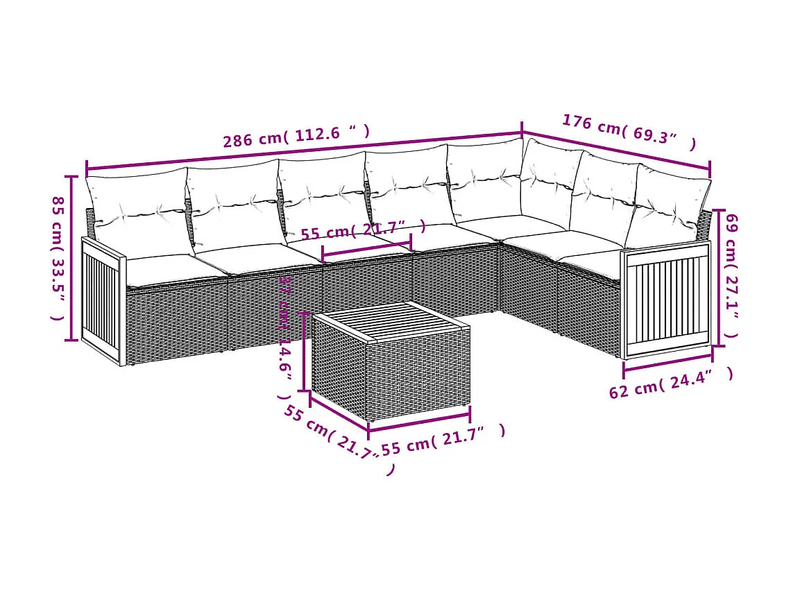 Salon de jardin 8 pcs avec coussins noir résine tressée