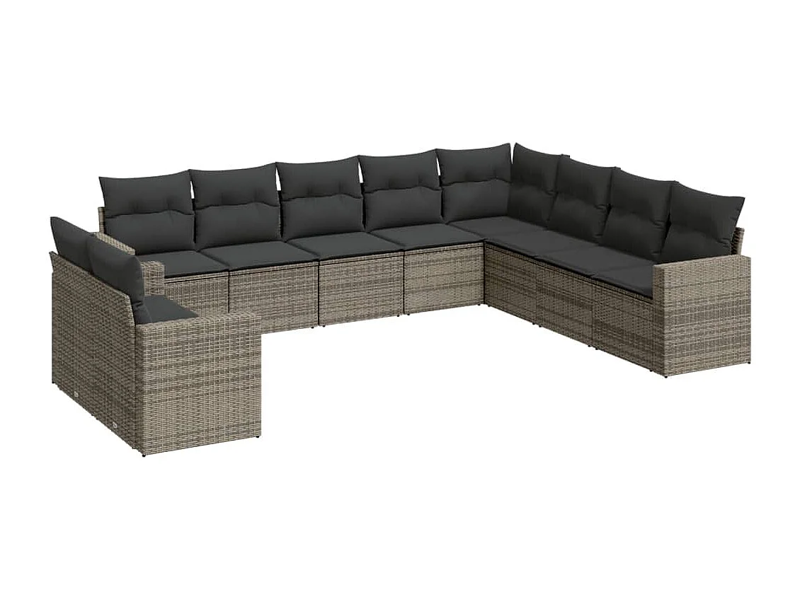 Salon de jardin avec coussins 10 pcs gris résine tressée