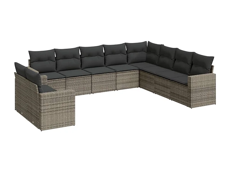 Salon de jardin avec coussins 10 pcs gris résine tressée