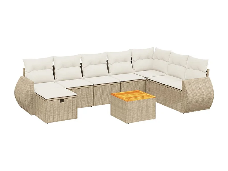 Salon de jardin avec coussins 9 pcs beige résine tressée