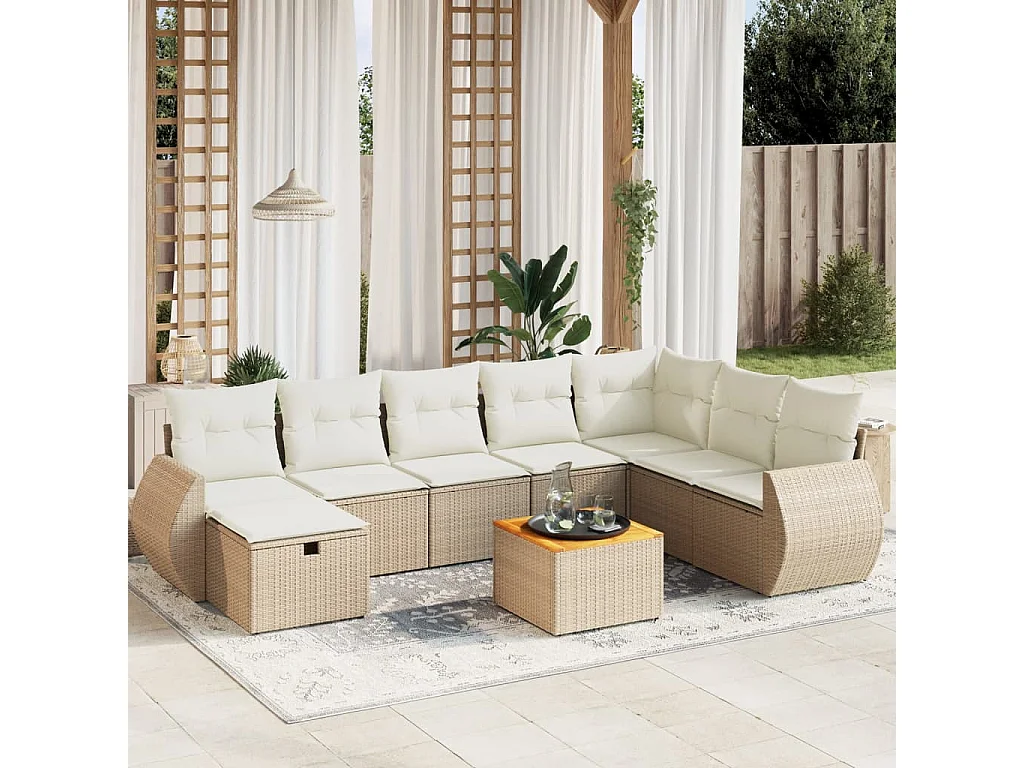 Salon de jardin avec coussins 9 pcs beige résine tressée