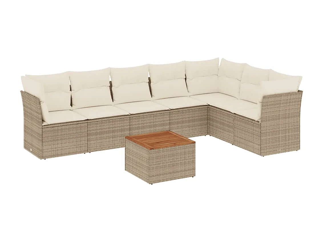 Salon de jardin avec coussins 8 pcs beige résine tressée