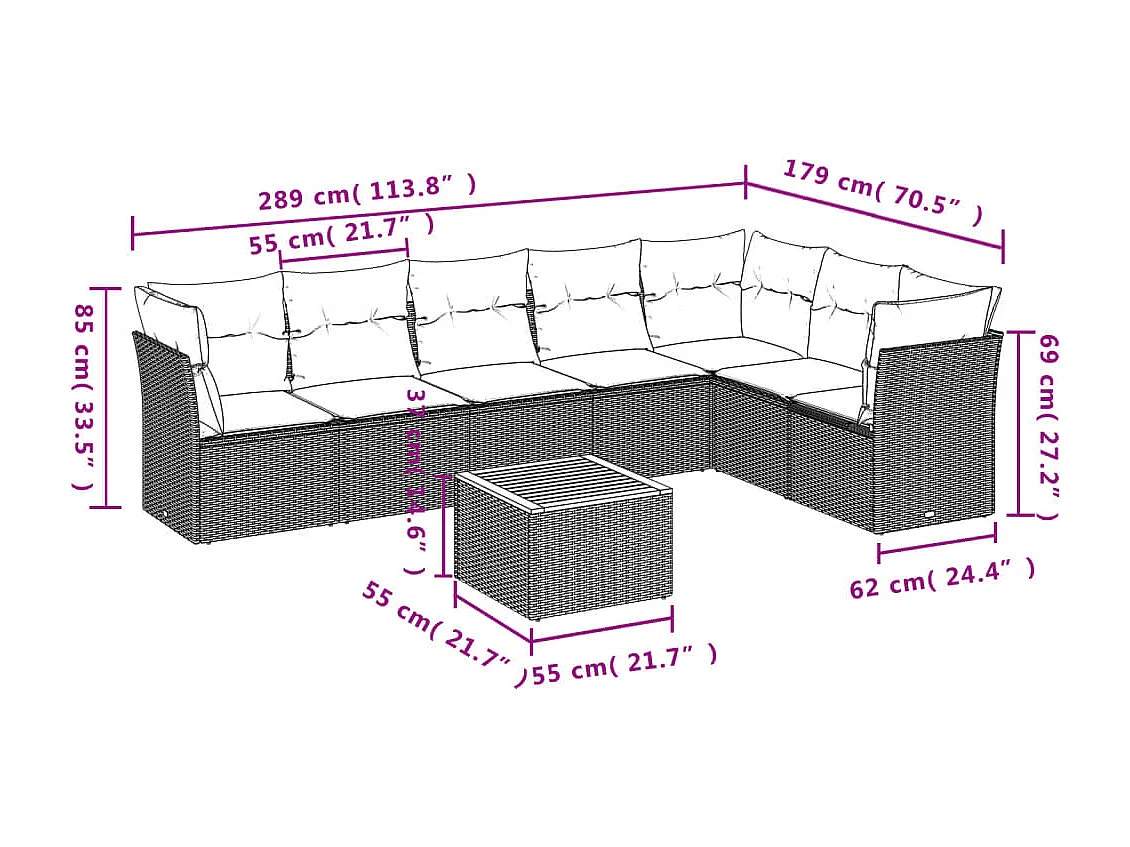 Salon de jardin avec coussins 8 pcs beige résine tressée