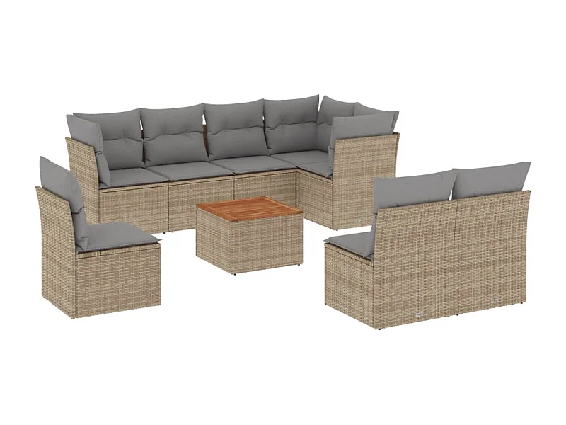 Salon de jardin avec coussins 9 pcs beige résine tressée