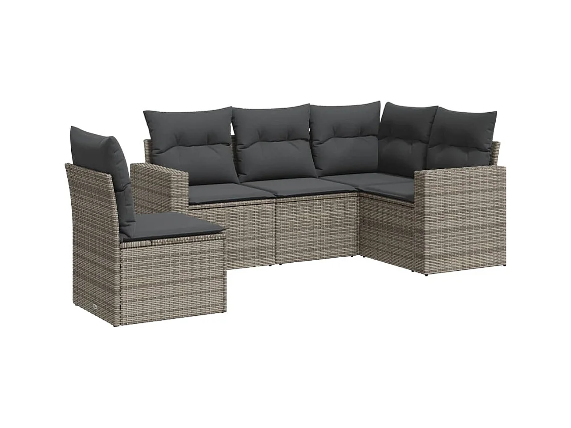Salon de jardin 5 pcs avec coussins gris résine tressée