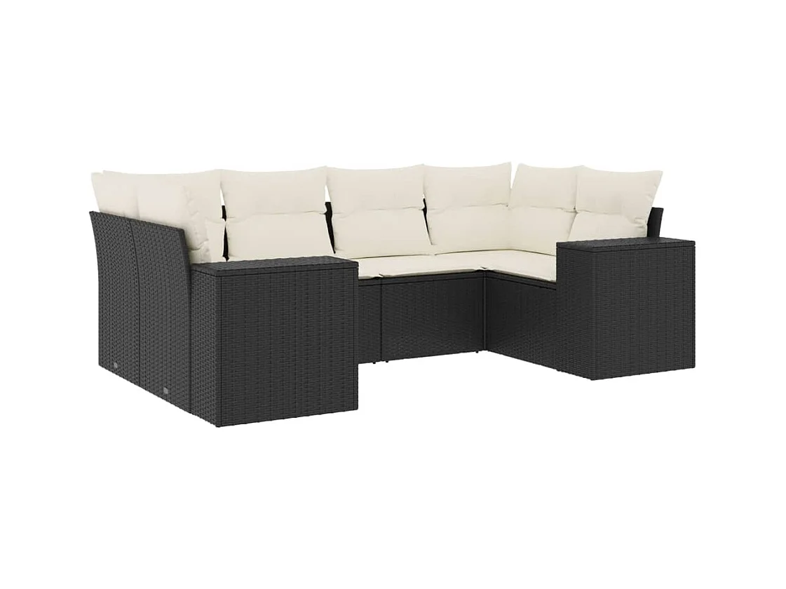 Salon de jardin 6 pcs avec coussins noir résine tressée