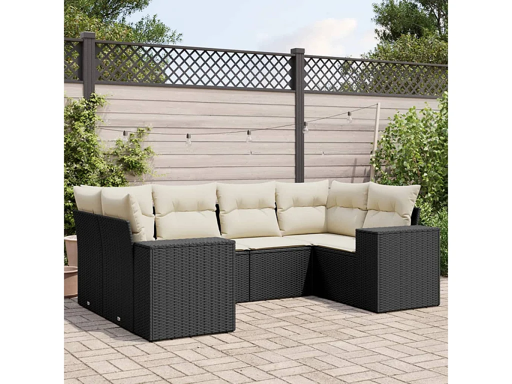 Salon de jardin 6 pcs avec coussins noir résine tressée