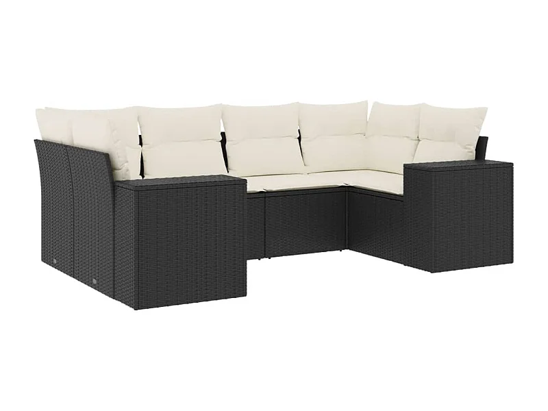 Salon de jardin 6 pcs avec coussins noir résine tressée