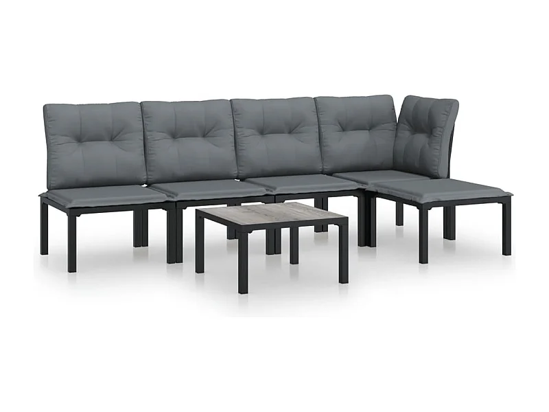 Salon de jardin 6 pcs noir et gris résine tressée