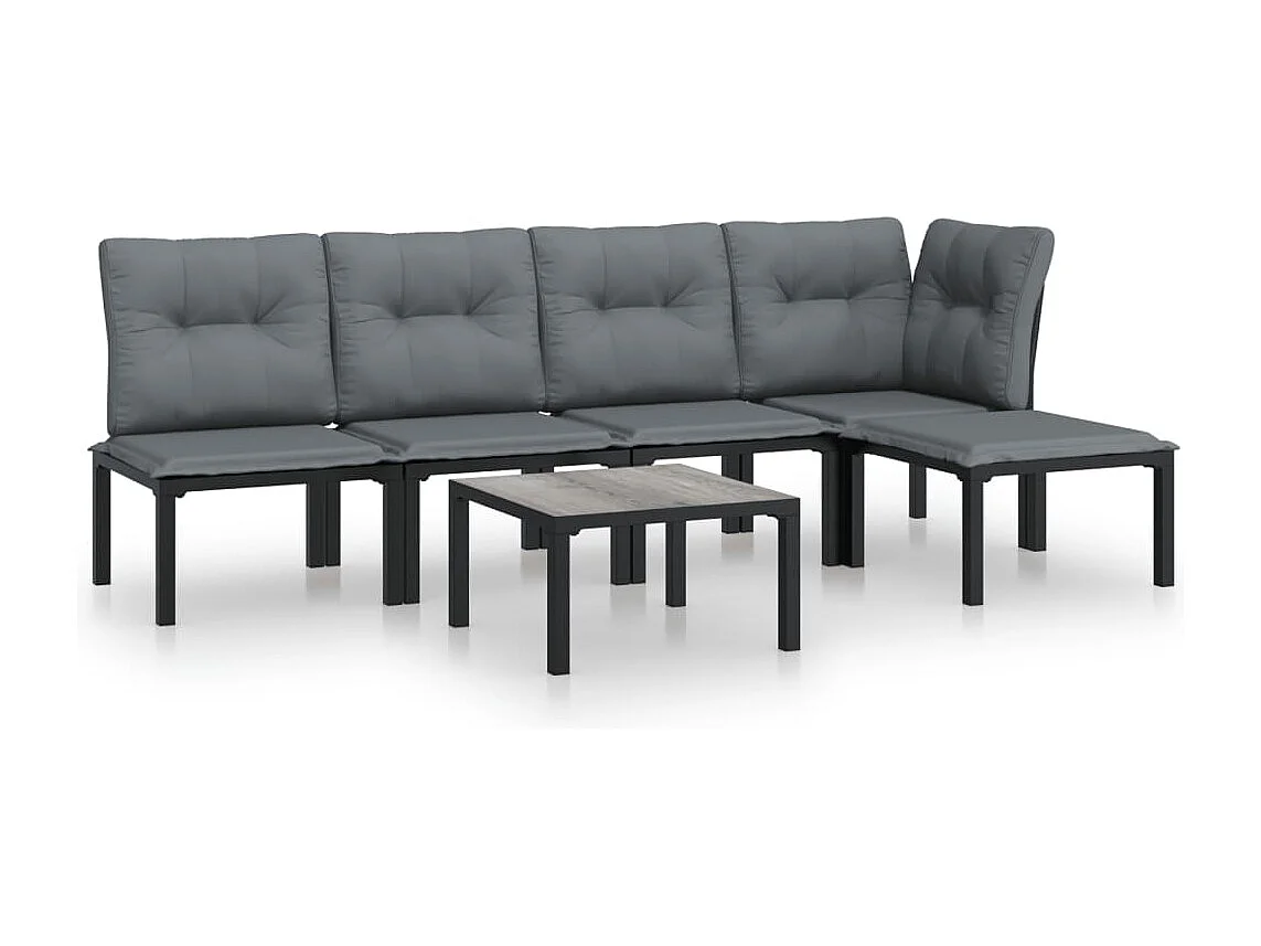 Salon de jardin 6 pcs noir et gris résine tressée