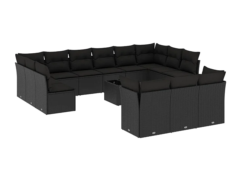 Salon de jardin avec coussins 14 pcs noir résine tressée