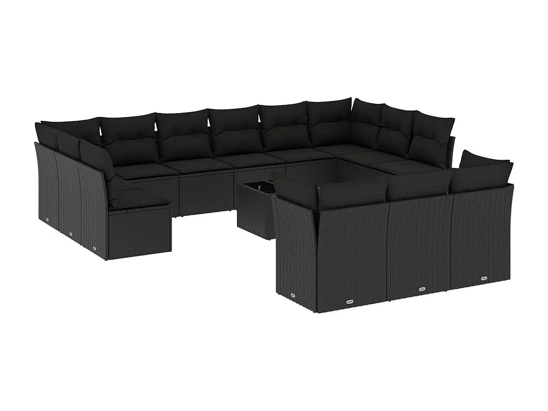 Salon de jardin avec coussins 14 pcs noir résine tressée