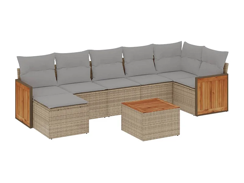 Salon de jardin avec coussins 8 pcs beige résine tressée
