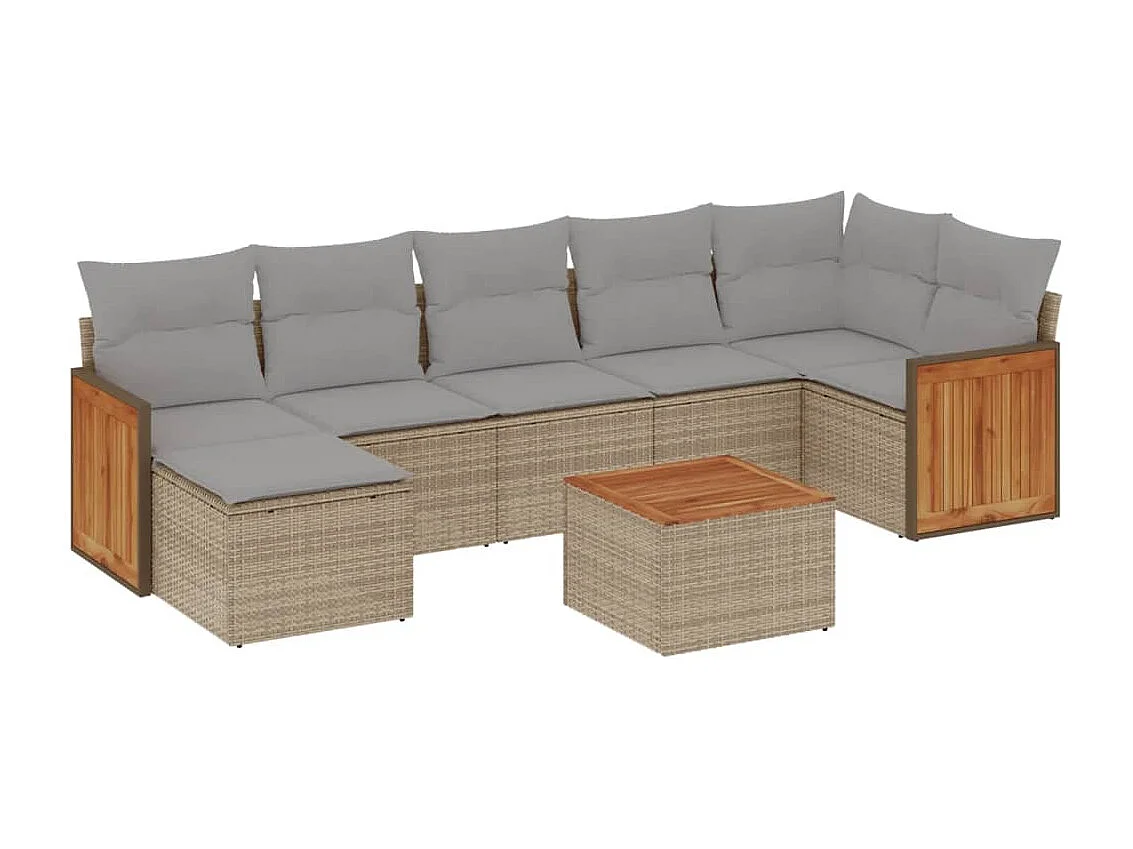 Salon de jardin avec coussins 8 pcs beige résine tressée