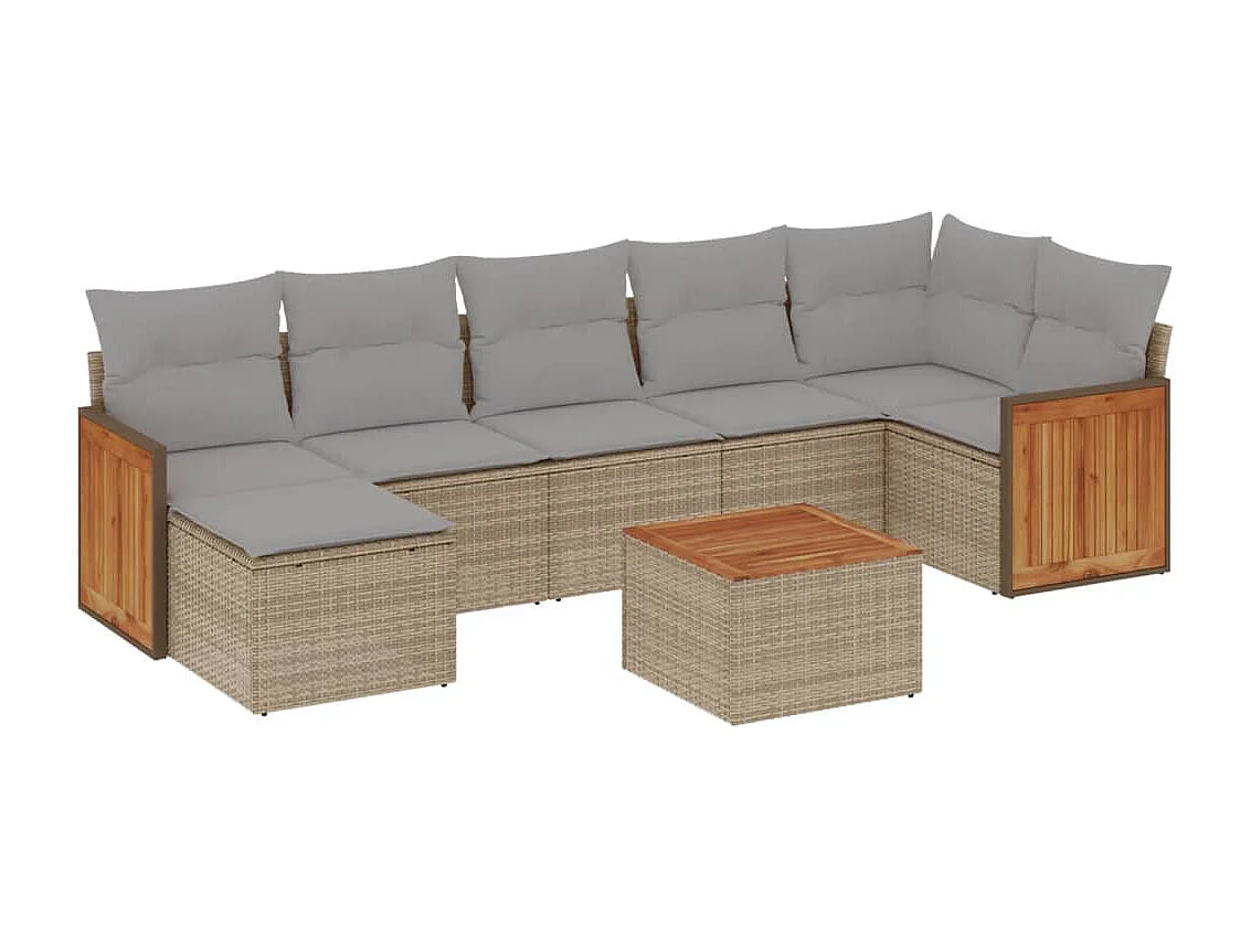 Salon de jardin avec coussins 8 pcs beige résine tressée