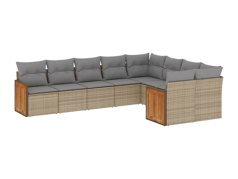 Salon de jardin avec coussins 9 pcs beige résine tressée