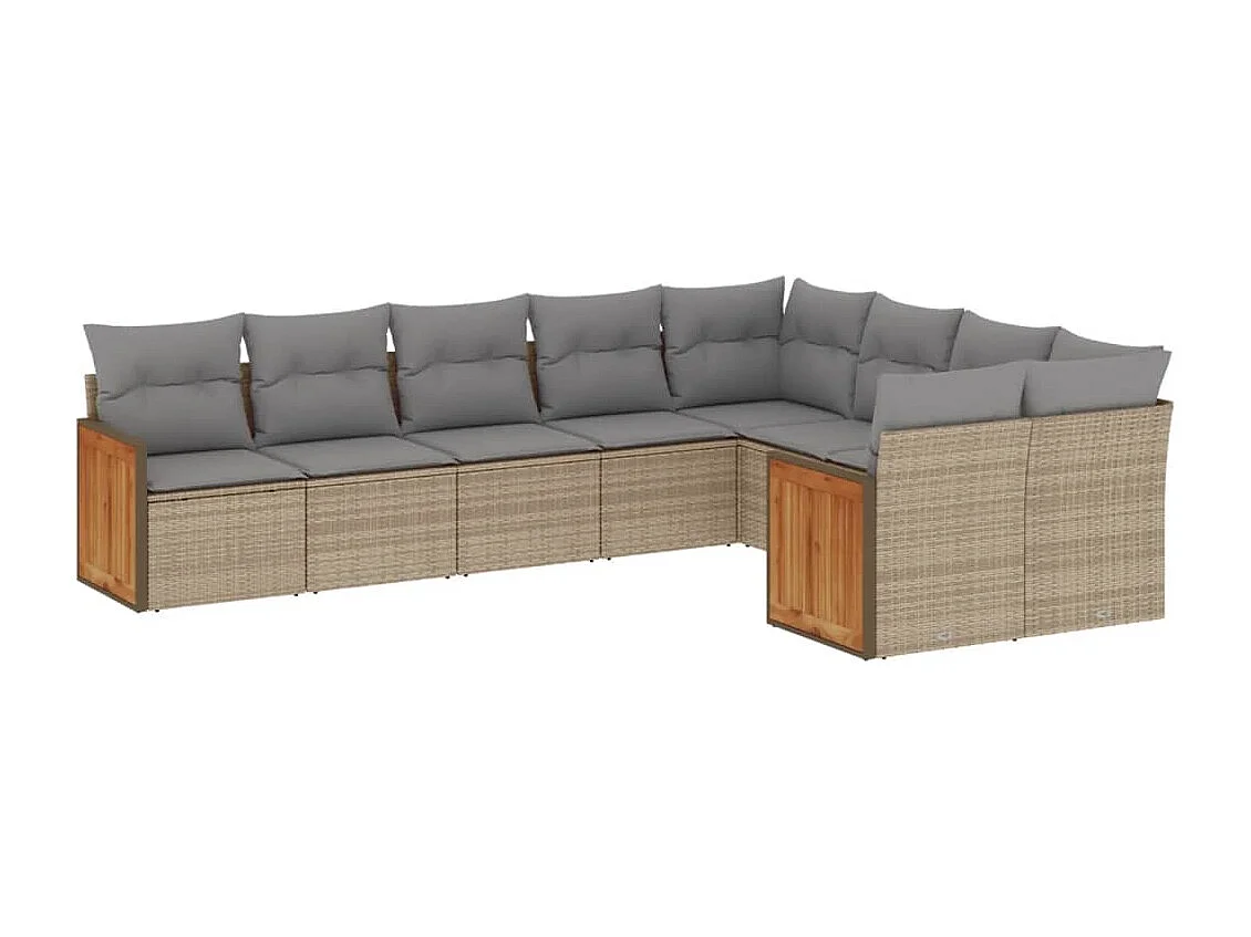 Salon de jardin avec coussins 9 pcs beige résine tressée