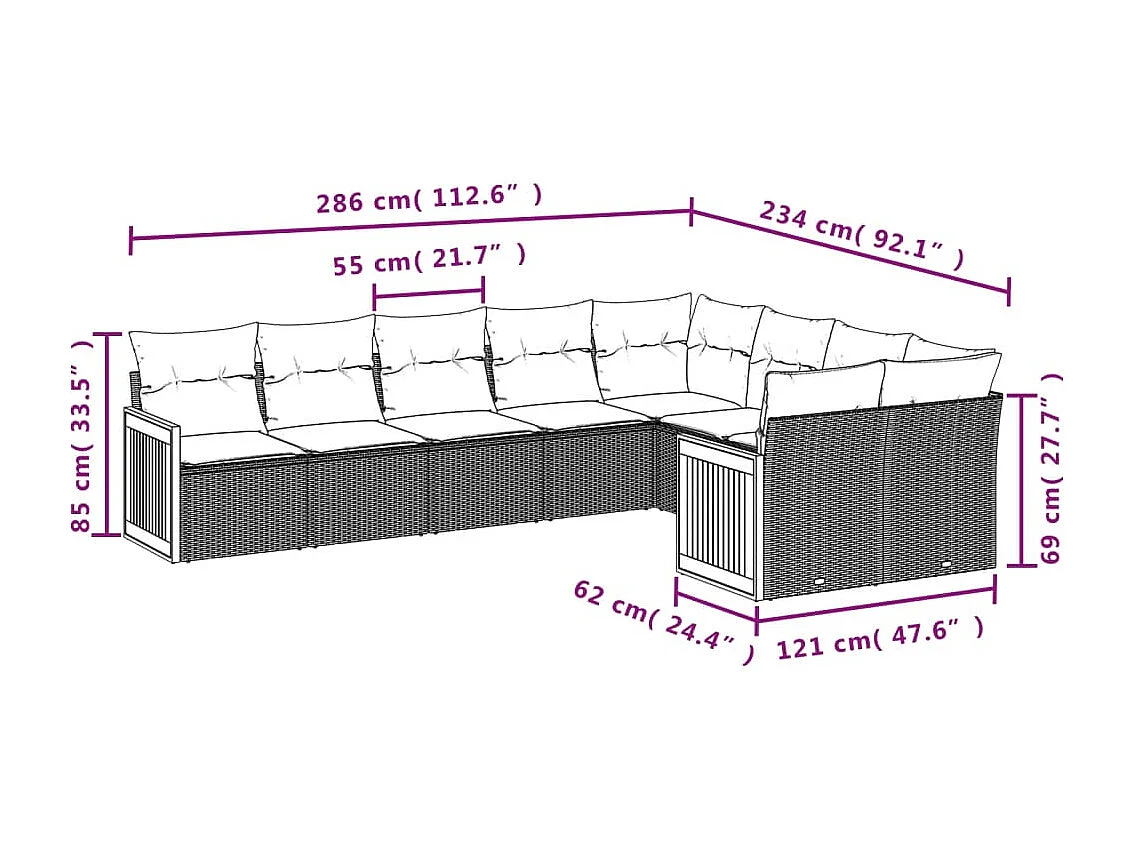 Salon de jardin avec coussins 9 pcs beige résine tressée