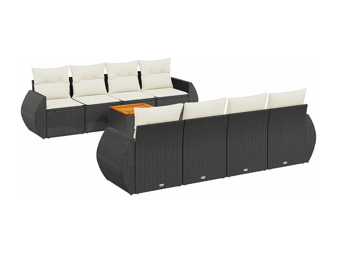 Salon de jardin 9 pcs avec coussins noir résine tressée