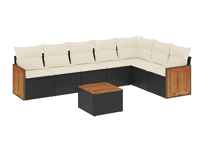 Salon de jardin 8 pcs avec coussins noir résine tressée