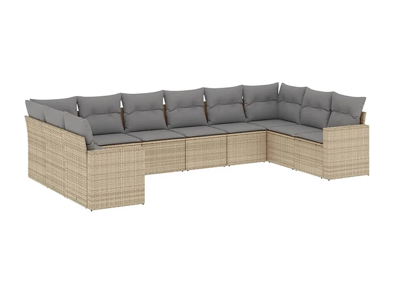 Salon de jardin avec coussins 10 pcs beige résine tressée