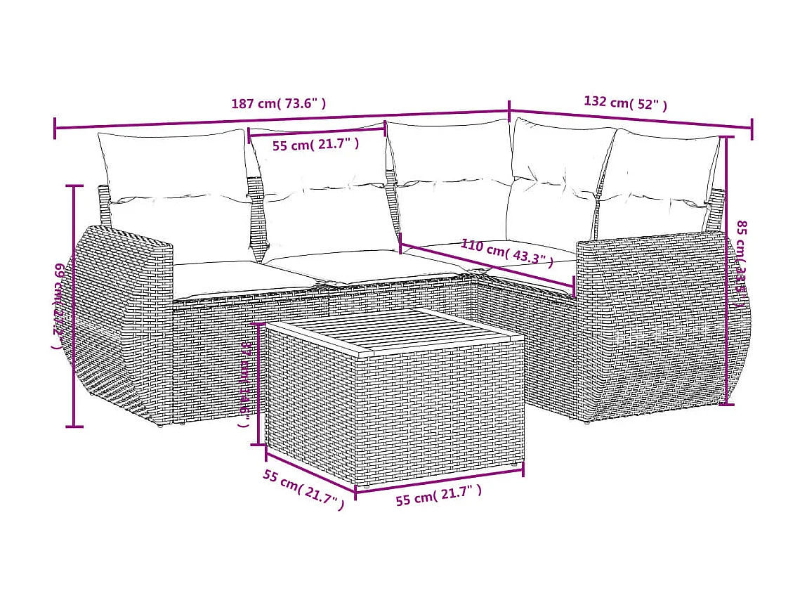 Salon de jardin avec coussins 5 pcs beige résine tressée