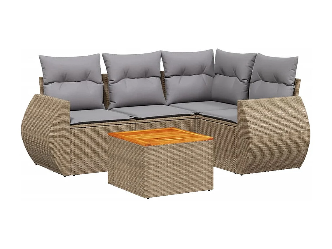 Salon de jardin avec coussins 5 pcs beige résine tressée