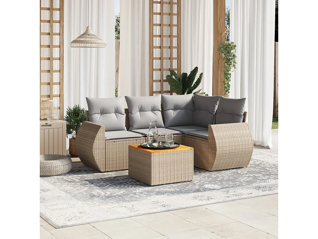 Salon de jardin avec coussins 5 pcs beige résine tressée