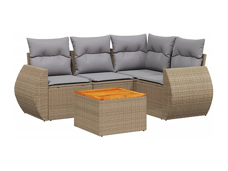 Salon de jardin avec coussins 5 pcs beige résine tressée