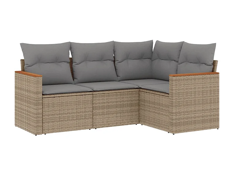 Salon de jardin avec coussins 4pcs mélange beige résine tressée