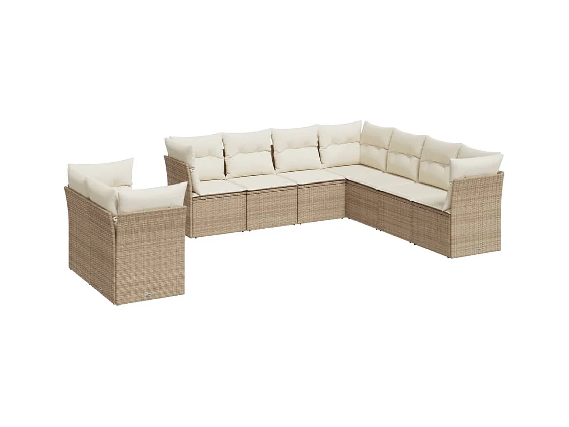 Salon de jardin avec coussins 9 pcs beige résine tressée