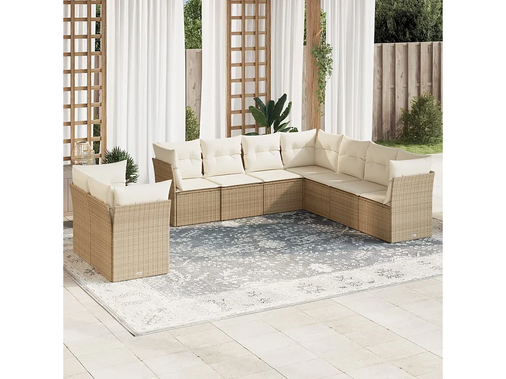 Salon de jardin avec coussins 9 pcs beige résine tressée
