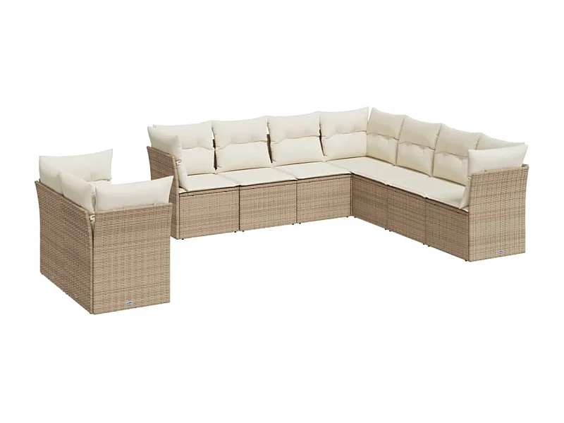 Salon de jardin avec coussins 9 pcs beige résine tressée