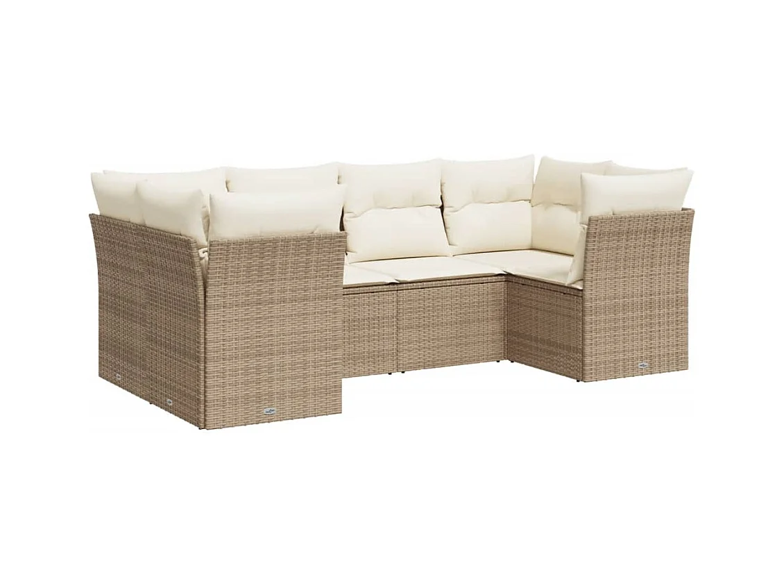 Salon de jardin avec coussins 6 pcs beige résine tressée