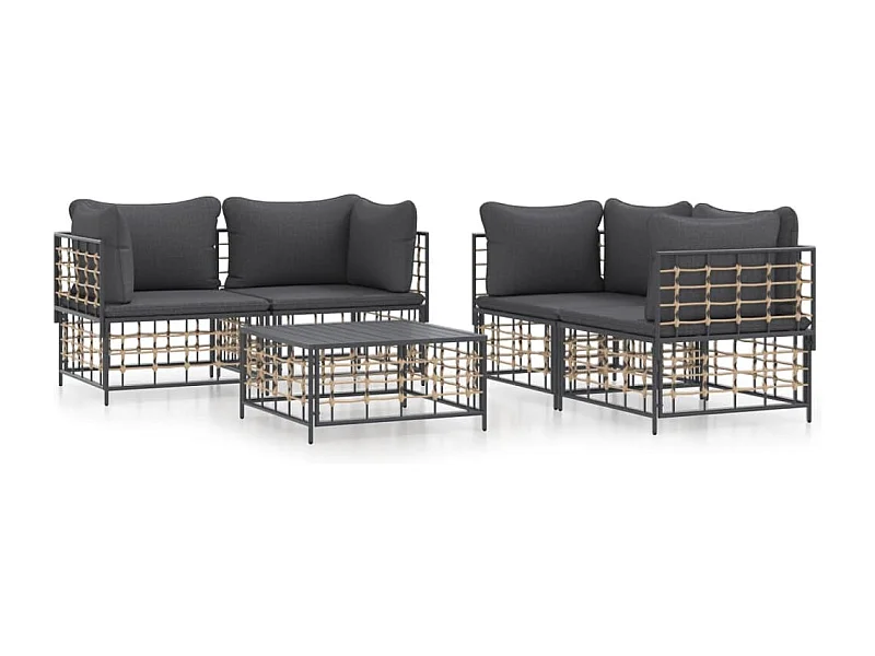 Salon de jardin 5 pcs avec coussins anthracite résine tressée