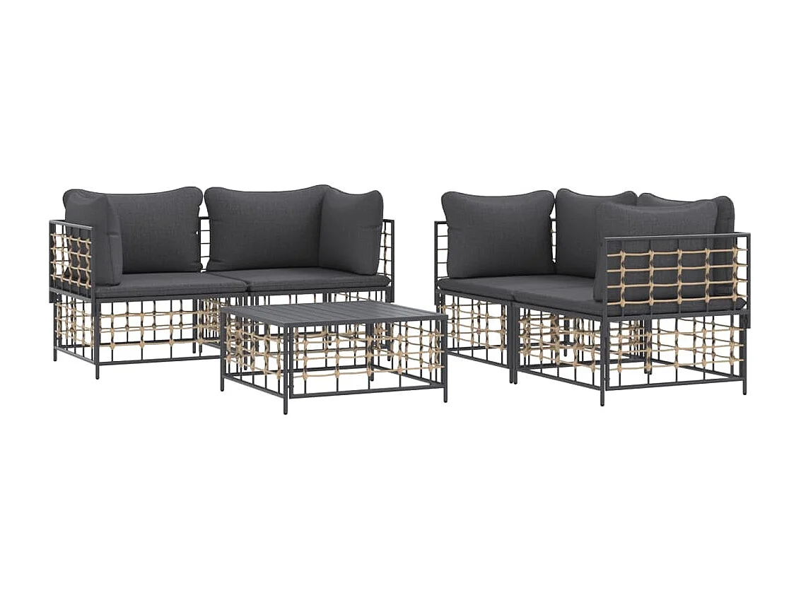 Salon de jardin 5 pcs avec coussins anthracite résine tressée